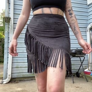 fringe mini skirt